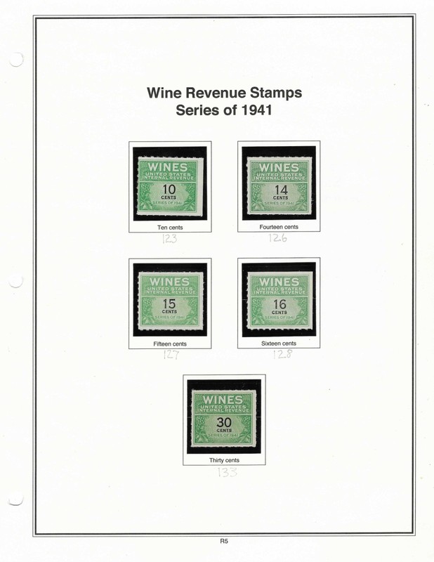 1941 Lot of 5 Wine Revenue Tax Stamps MNGAI