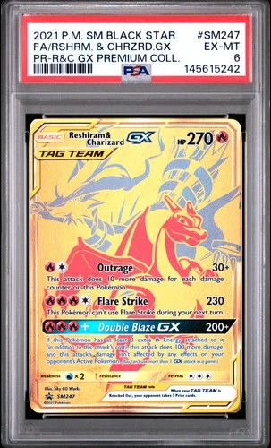 2021 POKEMON SM BLACK STAR PROMO #SM247 FULL ART/RESHIRAM & CHARIZARD GX PSA 6
