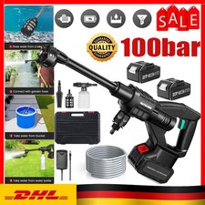 100Bar Akku Hochdruckreiniger Auto Mobiler Druckreiniger Spritzpistole & 2Akkus