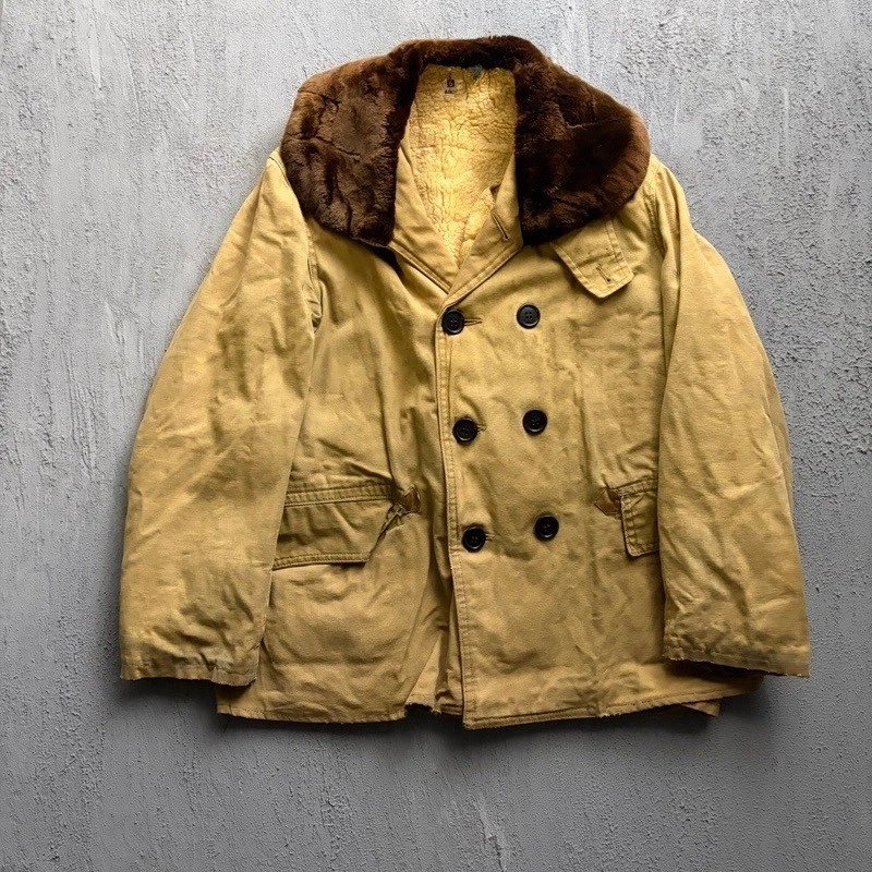 Vintage Mackinaw Jacket Large Tan 1940s Cotton Barnstormer Military image 1