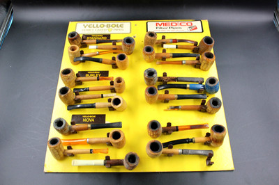 ADVERTISING SMOKING PIPE DISPLAY YELLO-BOLE AND MEDICO WITH 23 PIPES