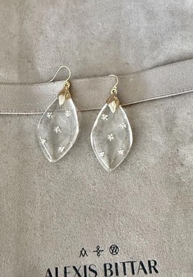 100% Authentic Alexis Bittar Clear Lucite & Gold Pave Star Studded Earrings $295