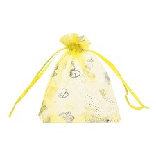 100 Pcs Organza Bag 4"x5" Sheer Butterfly Mesh Bags Light Yellow-Silver