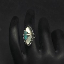 Zuni Style Mother Of Pearl Turquoise Inlay Ring Size 3 Sterling Silver