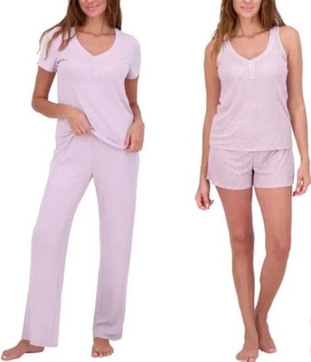 NEW Live Women's L 2 Lounge 4 Piece  Ribbed Pointelle Pajama Set In Lavender