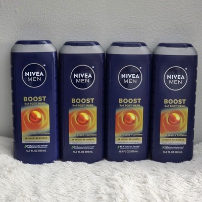   Nivea Men Boost 3-in-1 Body Wash   Lot of 4 (16.9 oz Each) Citrus + Caffeine