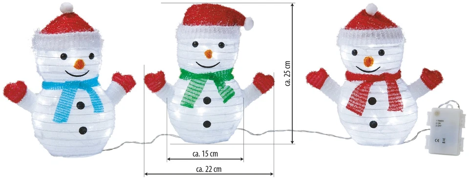 LED Weihnachtsfiguren Set: 3 beleuchtete Schneemänner Timer Perfekte Winterdeko - Bild 3 von 4