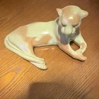 Vintage Frankoma Pottery #116 Reclining Puma Prairie Green Mid Century Oklahoma