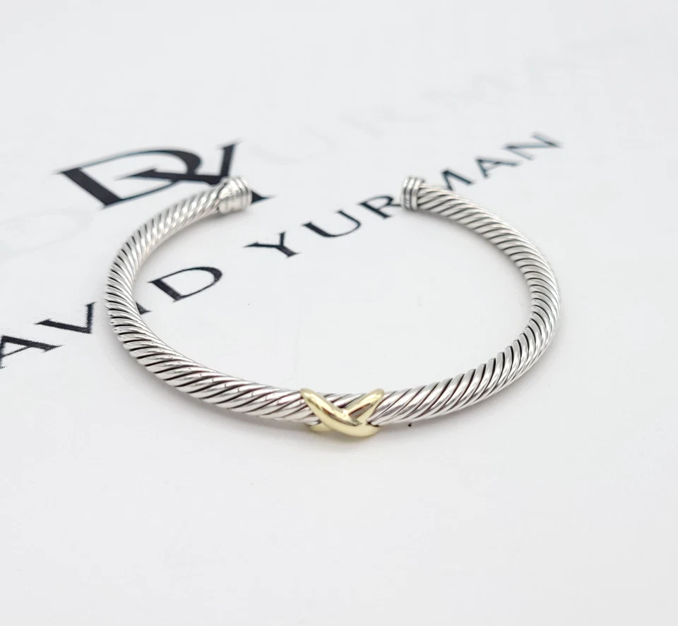 David Yurman 4 mm Classic Cable Cuff Bracelet in Sterling Silver & 18K Gold 4 MM