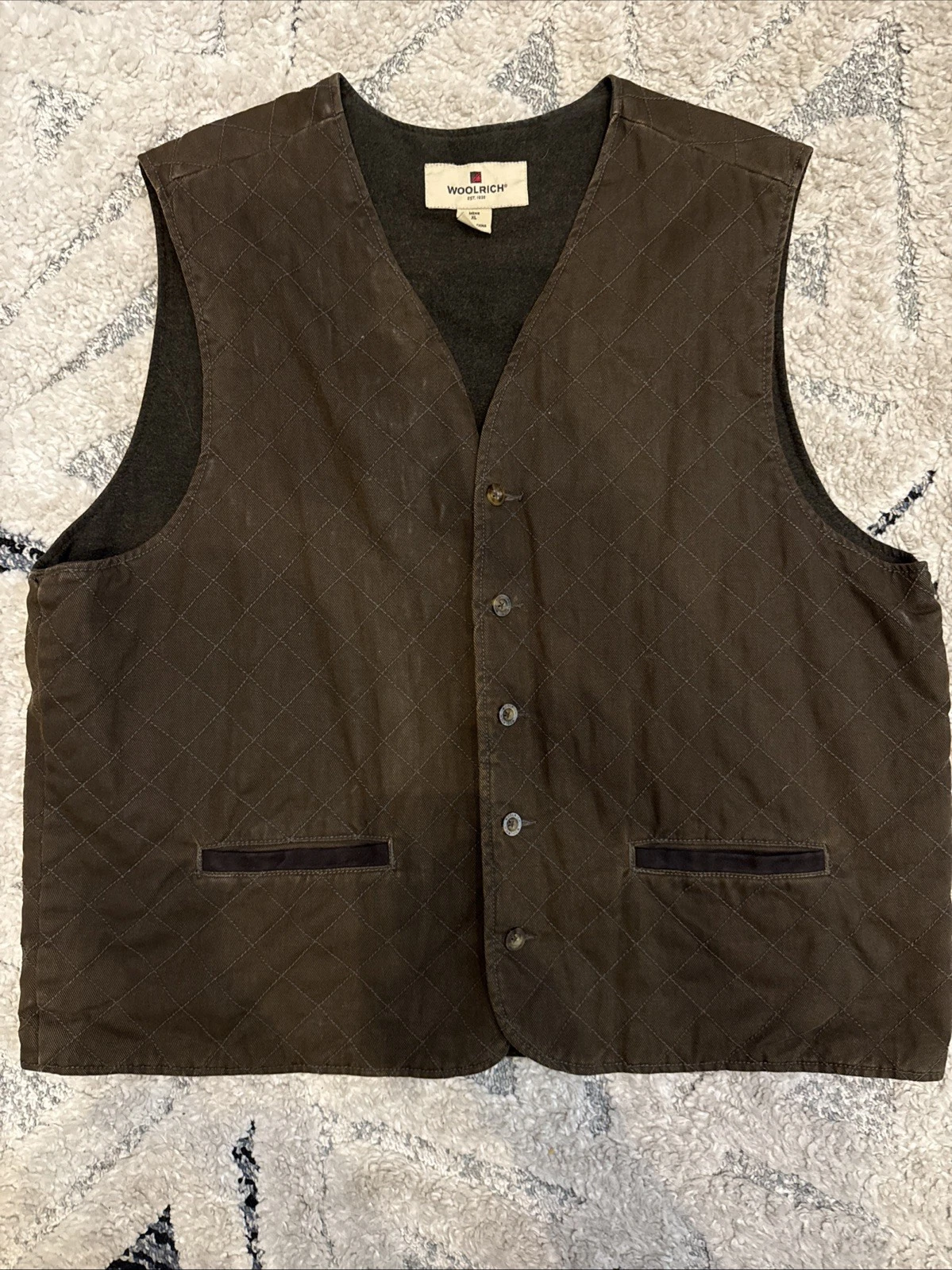 Woolrich Vest Mens XL Brown Saddle Quilted Flannel Lined Hunting Outdoors