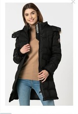 Geographical Norway Black Long Jacket Coat Calory Lady Rrp £220 - Size 10