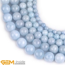 Round Blue Aquamarine Color Jade Gemstone Loose Spacer Beads For Jewelry Making