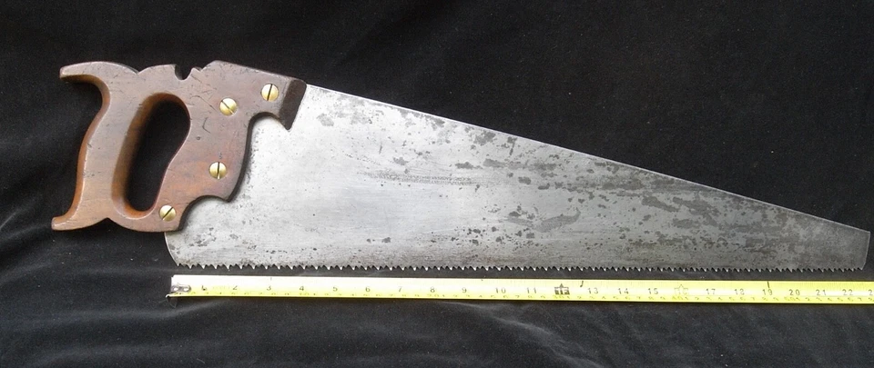 SIERRA TRANSVERSAL DISSTON D 23 (PRE 1928) ESPALDA RECTA 24" 6 tpi con MANGO DE MADERA DE MANZANA Foto 4 de 4