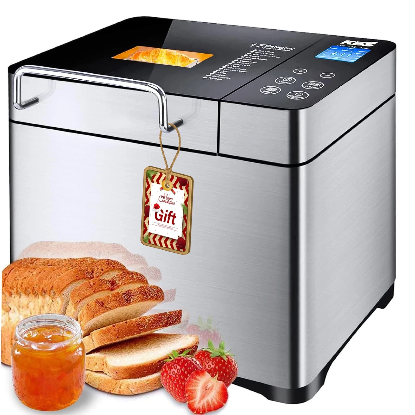 KBS Pro Stainless Steel Bread Machine 2LB 17-in-1 Programmable XL Bread Maker...