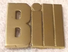 Vintage 1970's Solid Brass Baron Belt Buckle Letter Cut Out Name Bill