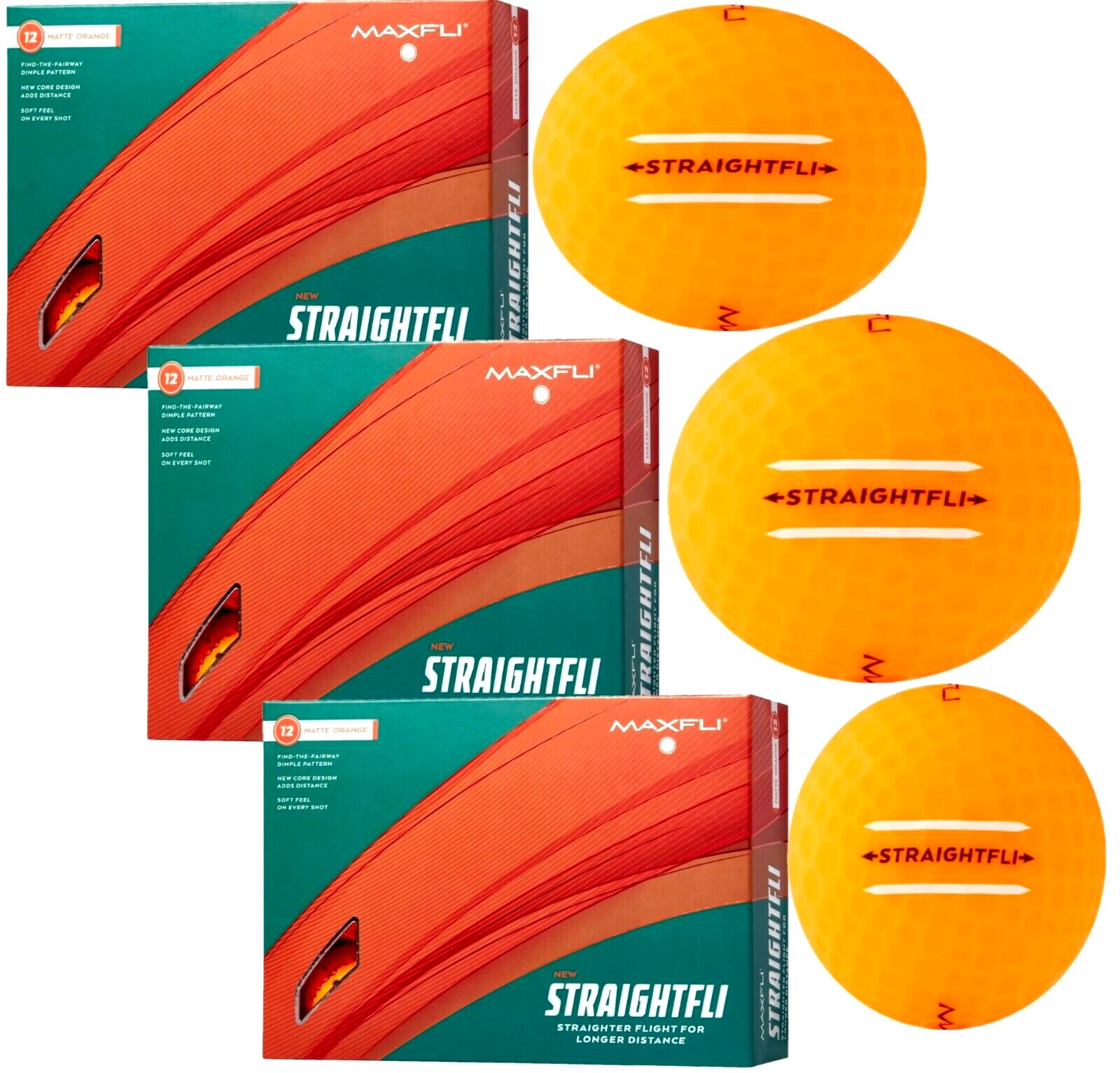 Maxfli 2023 Straightfli Golf Club Balls /MATTE ORANGE/GLOSS WHITE