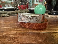 Mex,James Reid style 14K Sterling Silver Belt Buckle Longhorn 25-26  -1     