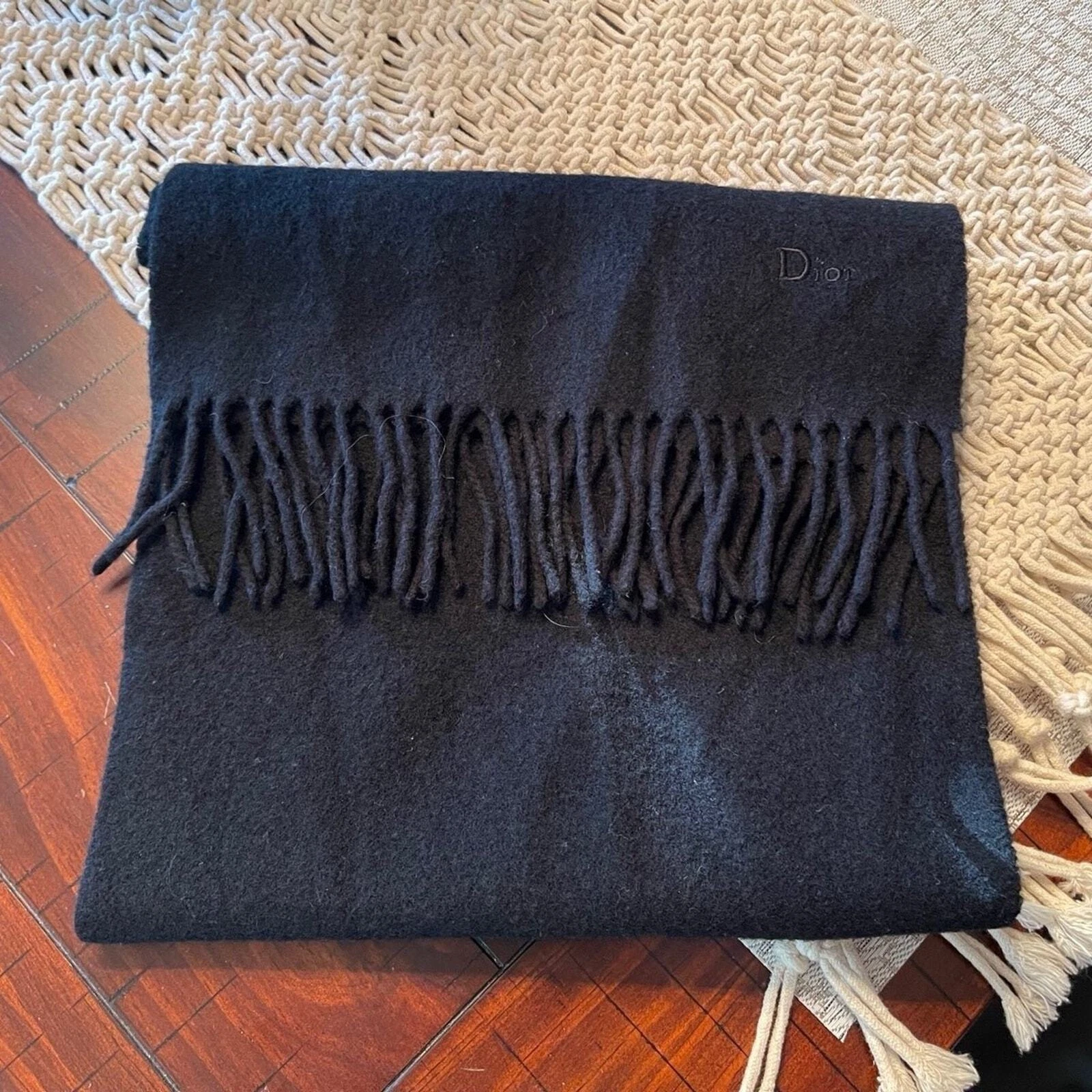 Foulard Christian Dior 100% laine d'agneau noir unisexe VINTAGE