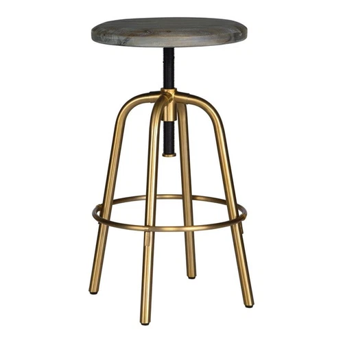 Uttermost Revolve 24" Stainless Steel/Wood Adjustable Bar Stool in Brass/Walnut - Picture 1 of 7