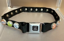 Vtg Soda Pop Bottle Cap Belt Seat Belt Buckle Rubber Adjustable Small Unisex 2