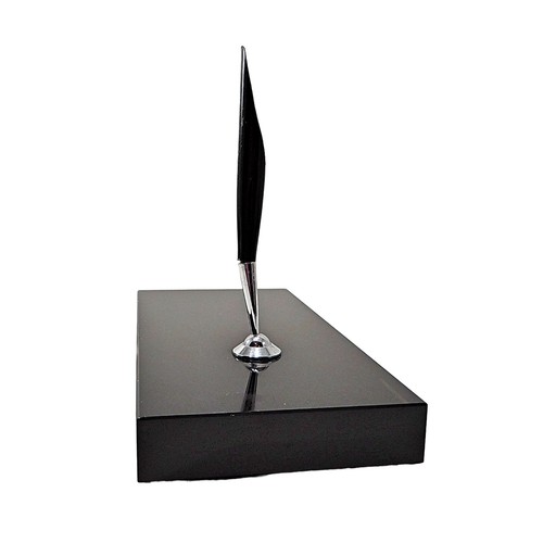 Mid Century Modern Black Glass Slab Pen Holder - Picture 5 of 8