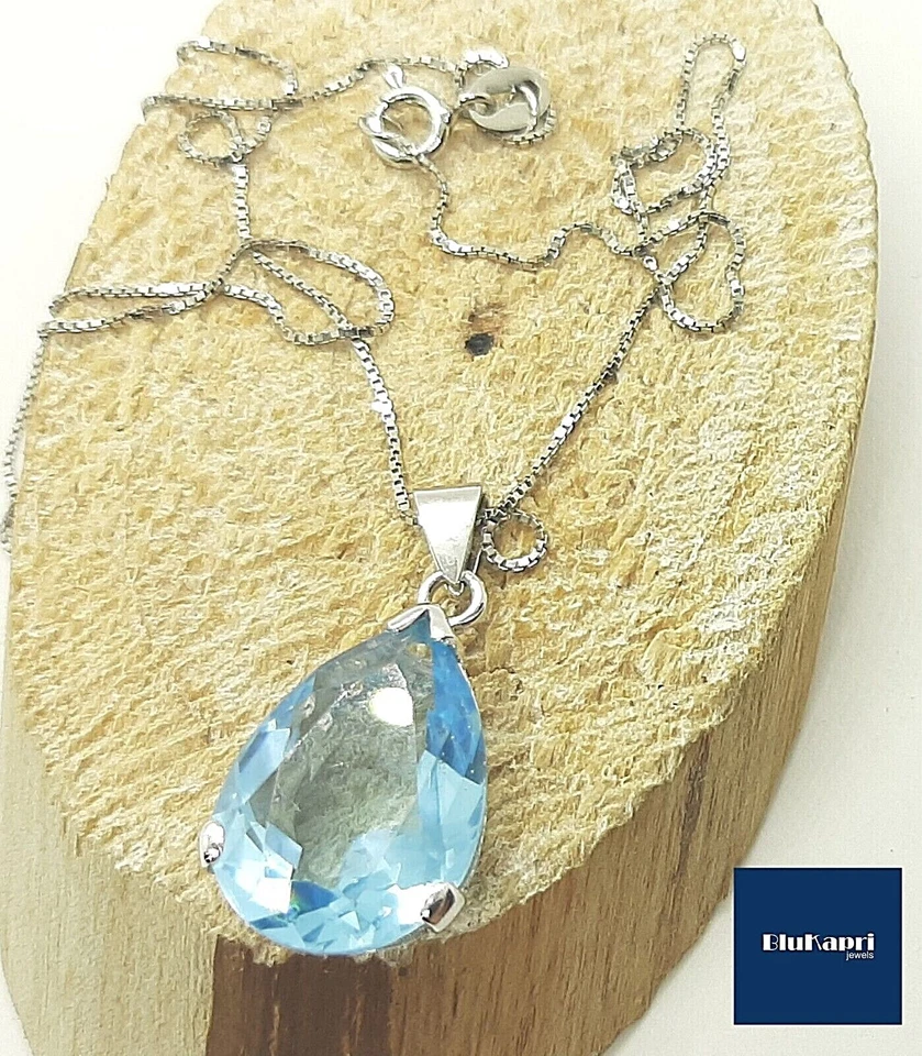 Collana donna in Argento 925 con ciondolo pietra acquamarina goccia - Immagine 2 di 4