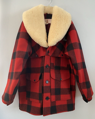 Vintage CC Filson Mackinaw Packer Plaid Wool Coat Jacket Sherling