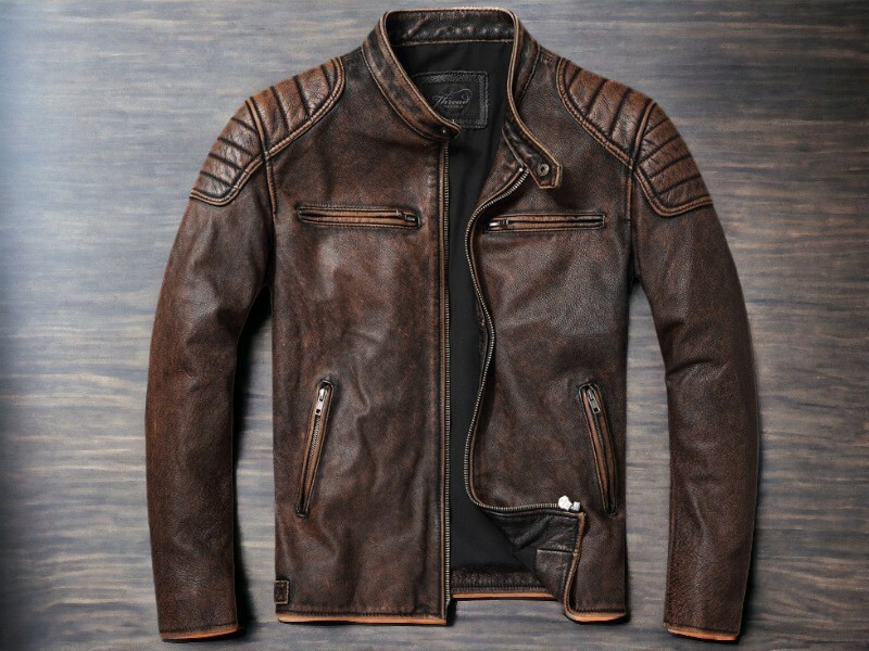 Men's Vintage Slim Fit Motorcycle Distressed Brown Biker Real Leather Jacket