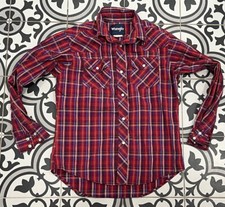 Vintage Kids Boys Wrangler Pearl Snap Western Rockabilly Long Sleeve Shirt Large