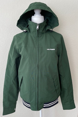 TOMMY HILFIGER  Regatta Hooded Jacket Water Resistant Green Sz XS EUC