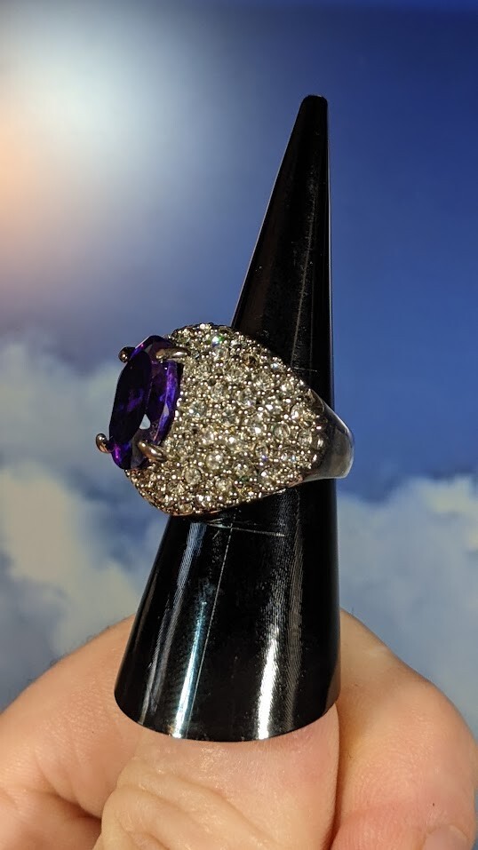 Vintage Silverplated Rhinestone Statement Ring Si… - image 9