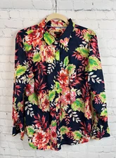 TALBOTS multicolor cotton batiste floral button down shirt blouse top L