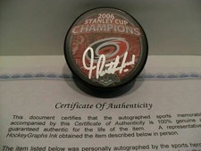 Jim Rutherford Autographed Carolina 2006 Stanley Cup Champions Puck COA 