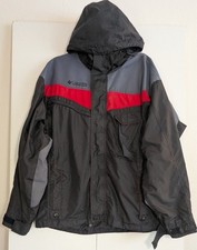VTG Columbia Hooded Windbreaker Rain Jacket Men L Black Gray Colorblock As-Is