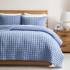 Blue King Size Quilt Bedding Sets with Pillow Shams, Lightweight Soft Bedspre...
