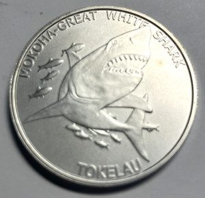 elf Tokelau 5 Dollars 2015 Silver  Matte Great White Shark