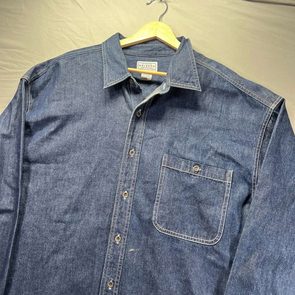 Camisa Arizona Jean Company Para Hombres XL Azul Abotonada Denim Western Y2K De Colección Foto 4 de 4