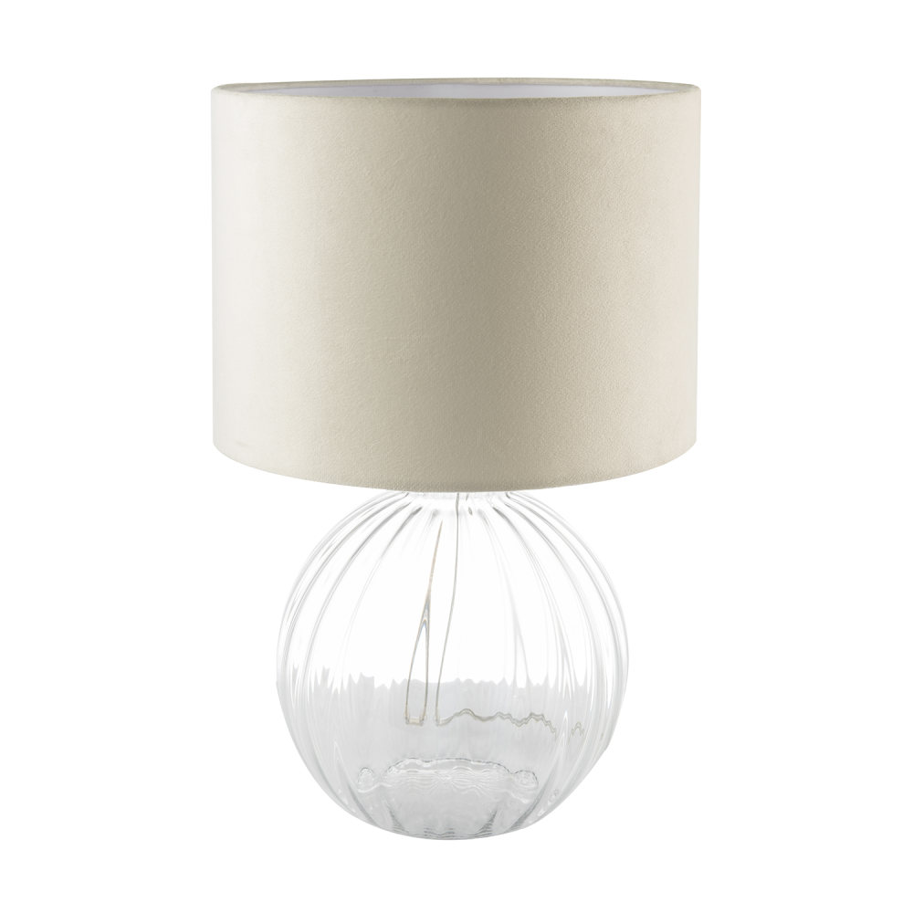 Contemporary Clear Ribbed Glass Table Lamp with Velvet Fabric Shade by Happy ...