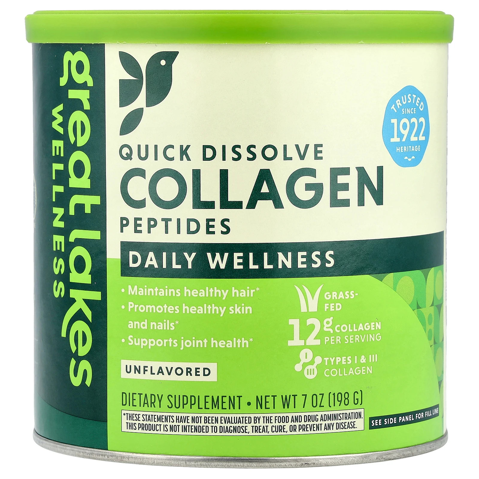 Quick Dissolve Collagen Peptides, Daily Wellness, Unflavored, 7 oz (198 g)