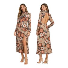 Nasty Gal Floral Midi Dress High Neck Open Back Long Sleeve Size 12 NWT