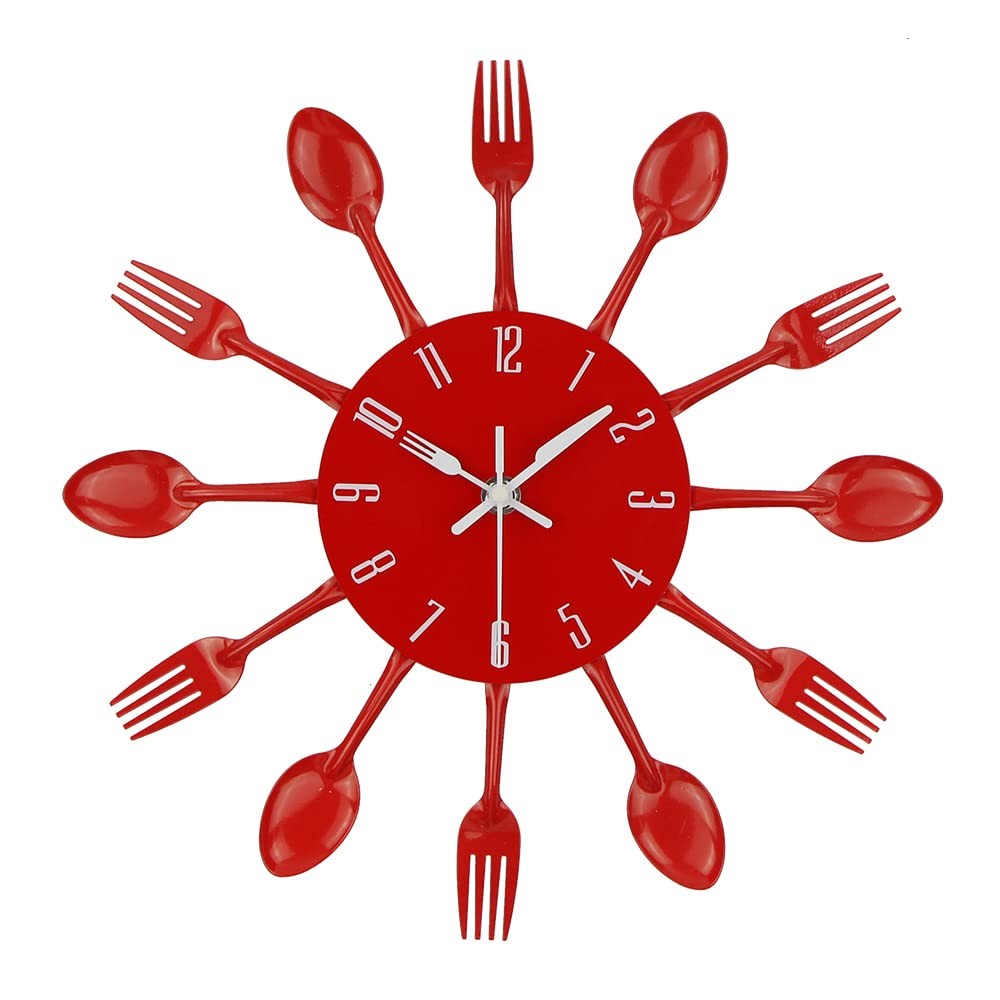 Kitchen Wall Clock, 3D Removable Modern Creative Cutlery Kitchen Spoon Fork Wall