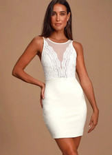 Lulu's Coquina Lace Bodycon Fitted Sleeveless Mini Party Dress White XS (NWT)
