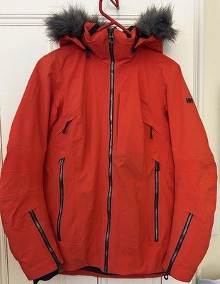 Helly Hanson HOD High Tech Ski Jacket Red Removable Fur Trim Hood Norway L $700