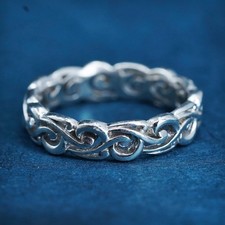Size 6, vintage sterling silver handmade ring, 925 filigree stackable band
