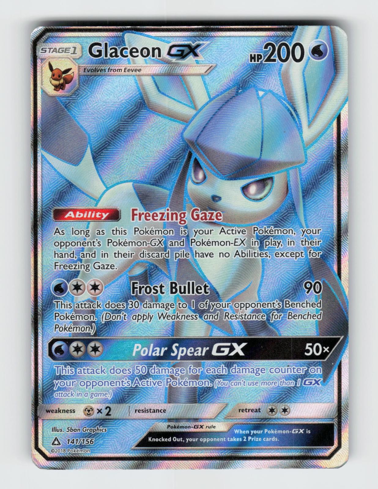 Glaceon GX 141/156 Holo Ultra Rare Ultra Prism Pokemon 2018 Moderately Played
