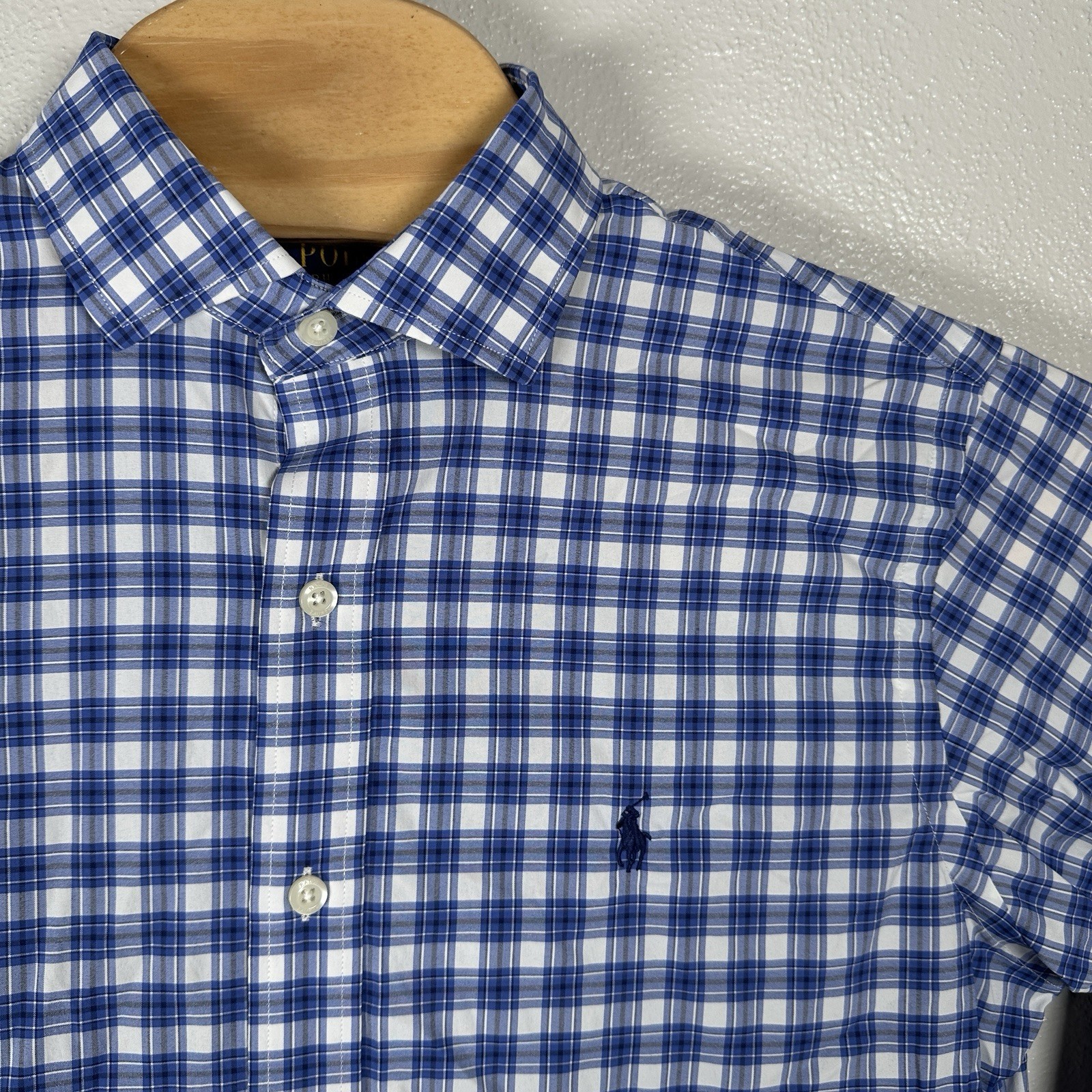 Polo Ralph Lauren Performance Button Up Shirt Mens Medium Blue Plaid Long Sleeve