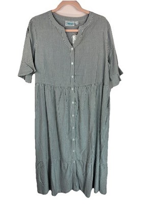 National since 1952 Leisure Garden Dress House Dress Gray Stripe Size M Pockets