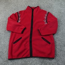 Bob Mackie Jacket Womens L Red Fleece Full Zip Wearable Art Embroidered Studded