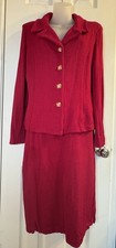 St John Collection Made In USA Red 2 Piece Knit Suit Gold Accents Buttons Sz 8