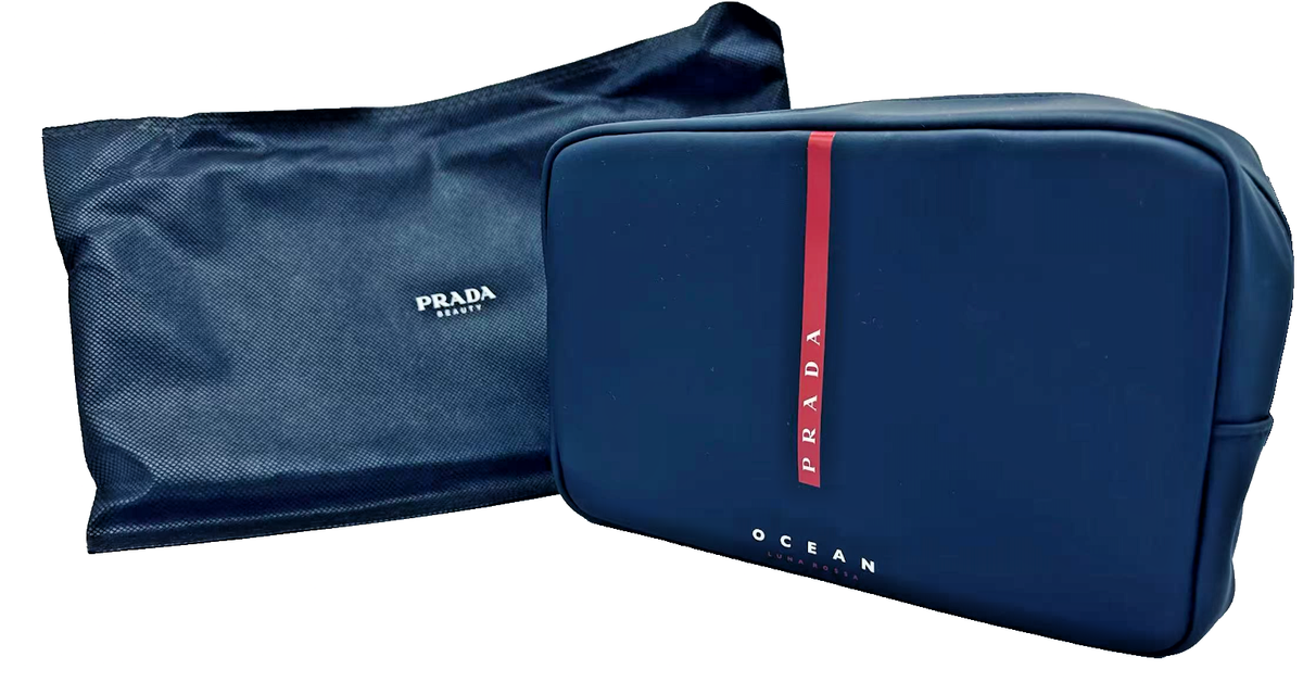 NEW PRADA Luna Rossa Ocean Men's Navy Faux Leather Travel Pouch w